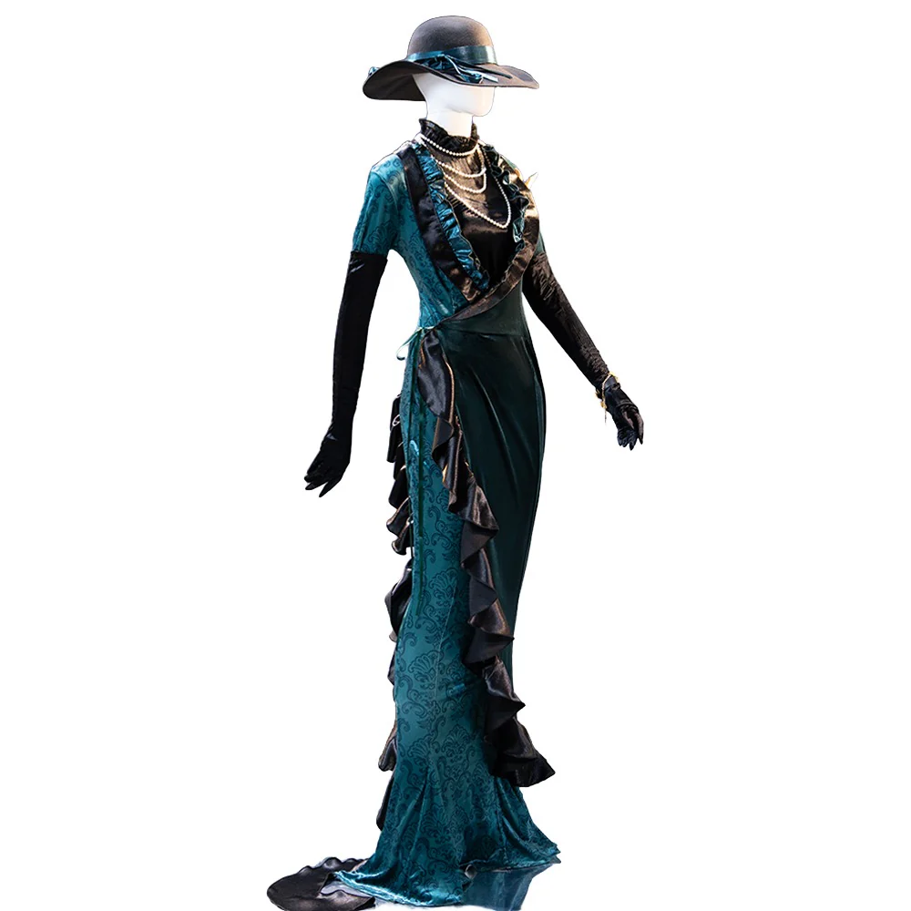 【Size XS-XL】DokiDoki-R Game Cosplay Costume Dark Green Black Slim Fit Dress - Image 5