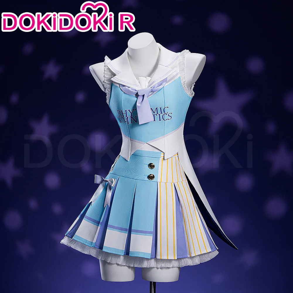 【Size XS-2XL】DokiDoki-R Anime Cosplay Blue Dress Stage Outfit Costume Cheerleader Rhythmic Gymnastics