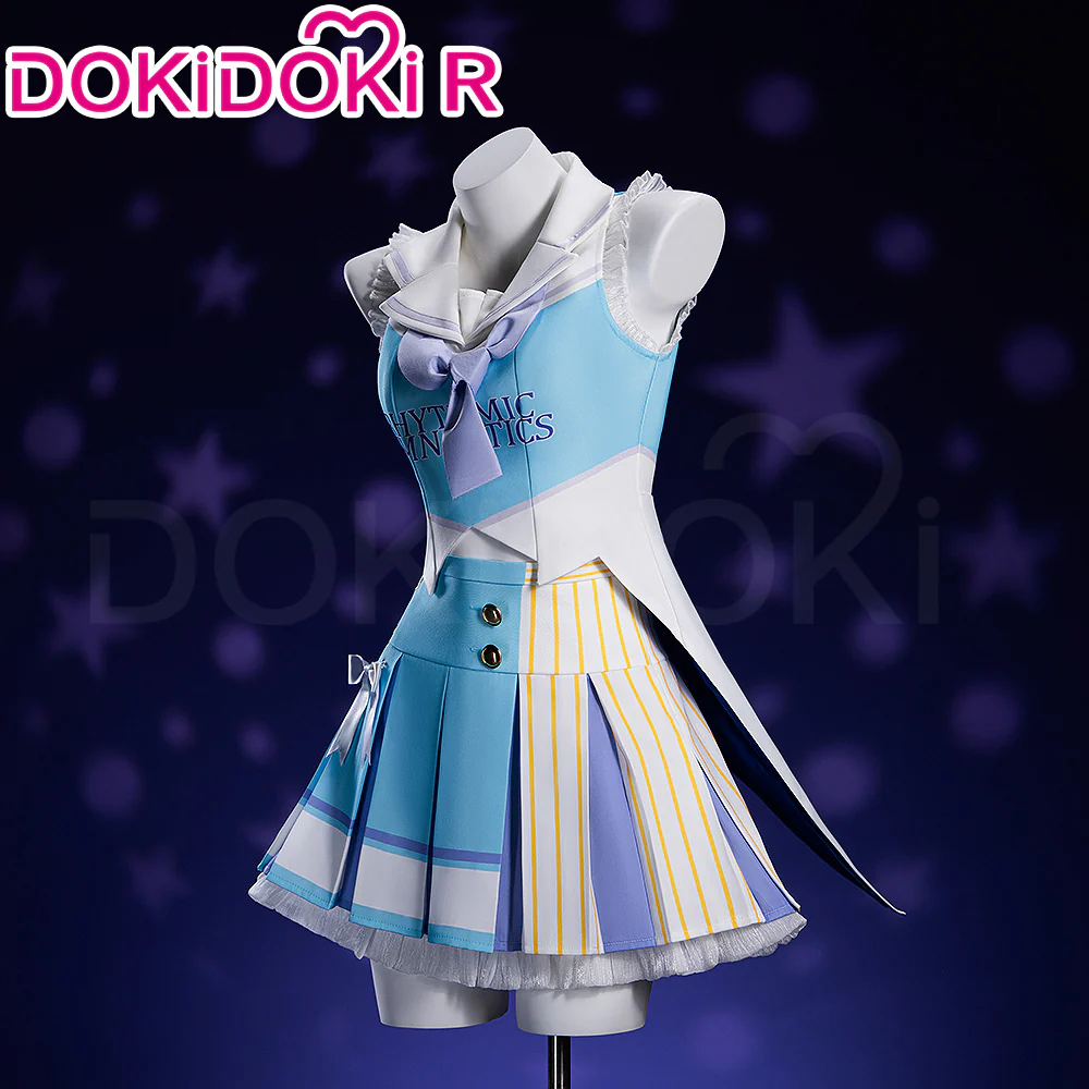 【Size XS-2XL】DokiDoki-R Anime Cosplay Blue Dress Stage Outfit Costume Cheerleader Rhythmic Gymnastics - Image 2