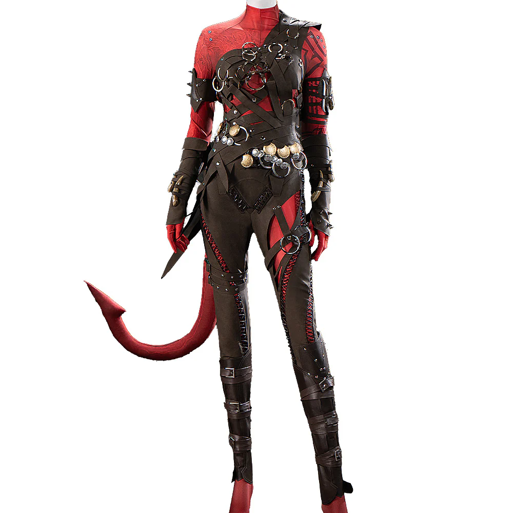 【Size XS-3XL】DokiDoki-R Game Cosplay Costume Red Brown Jumpsuit - Image 5