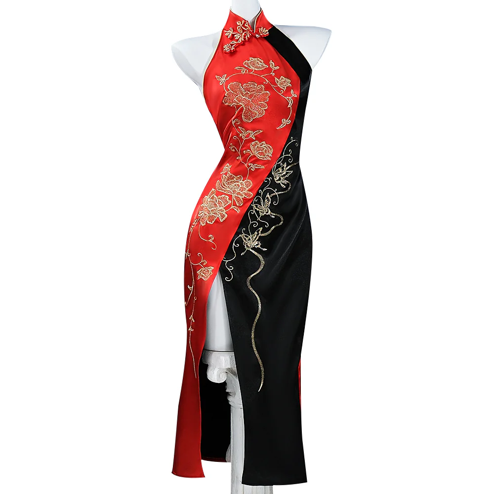 【Partially Ready For Ship】【Size XS-3XL】DokiDoki-R Game Cosplay Costume Red Black Cheongsam Chinese Style Dress - Image 5