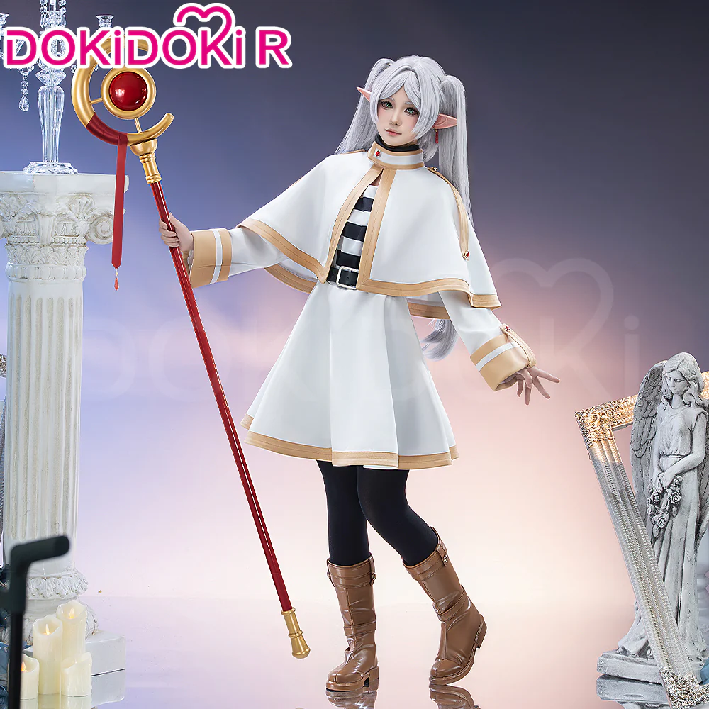 【Size XS-XL】DokiDoki-R Anime Cosplay Costume White Cape Gold Trim Casual Wear