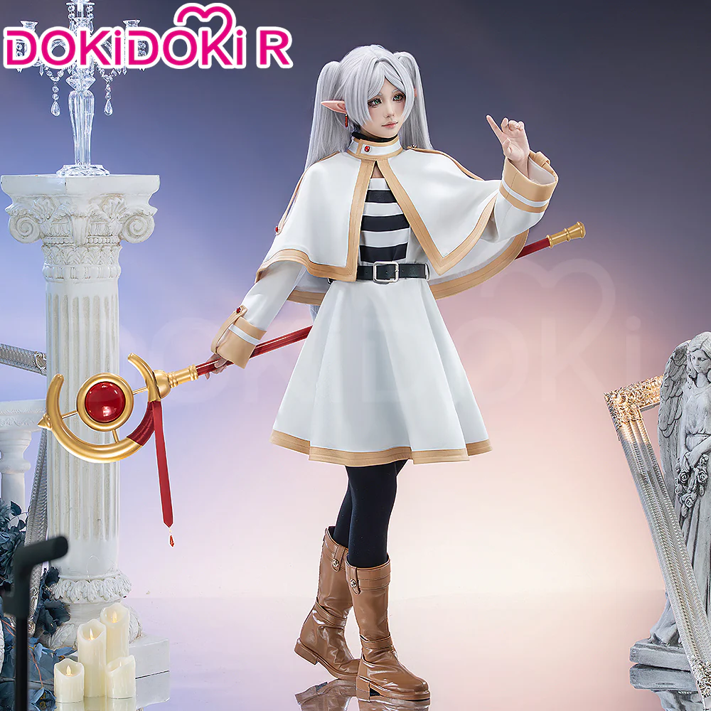 【Size XS-XL】DokiDoki-R Anime Cosplay Costume White Cape Gold Trim Casual Wear - Image 3