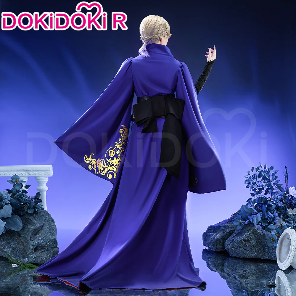 【Size S-3XL】DokiDoki-R Game Cosplay Costume Blue Robe Gold Patterns Red subtle Pattern Dorm Uniform - Image 2