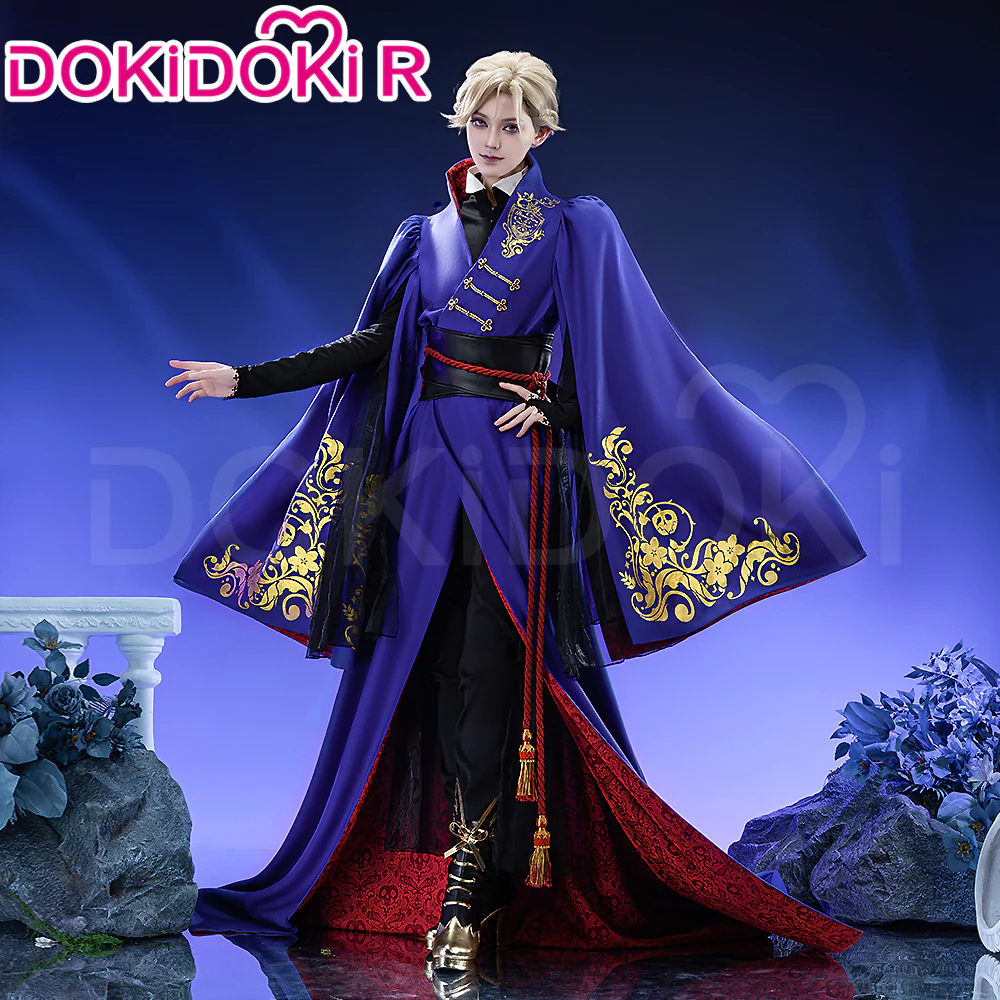【Size S-3XL】DokiDoki-R Game Cosplay Costume Blue Robe Gold Patterns Red subtle Pattern Dorm Uniform - Image 3