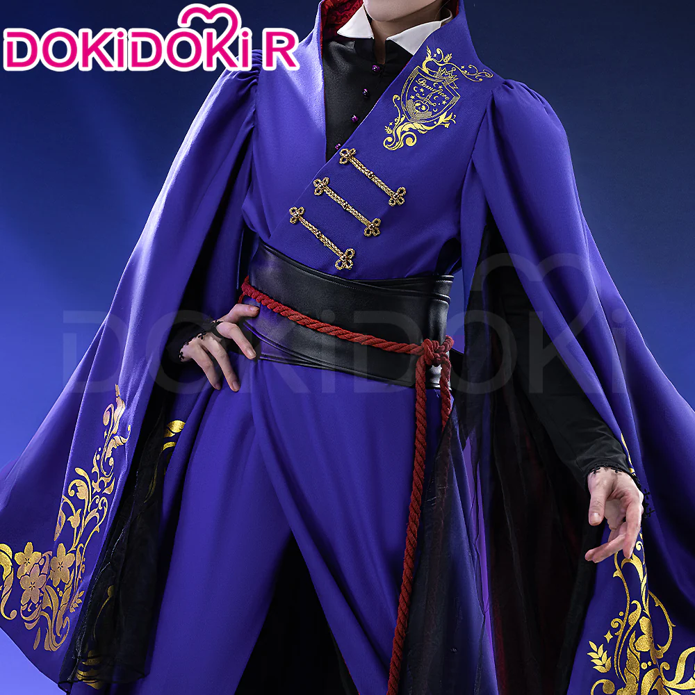 【Size S-3XL】DokiDoki-R Game Cosplay Costume Blue Robe Gold Patterns Red subtle Pattern Dorm Uniform - Image 4