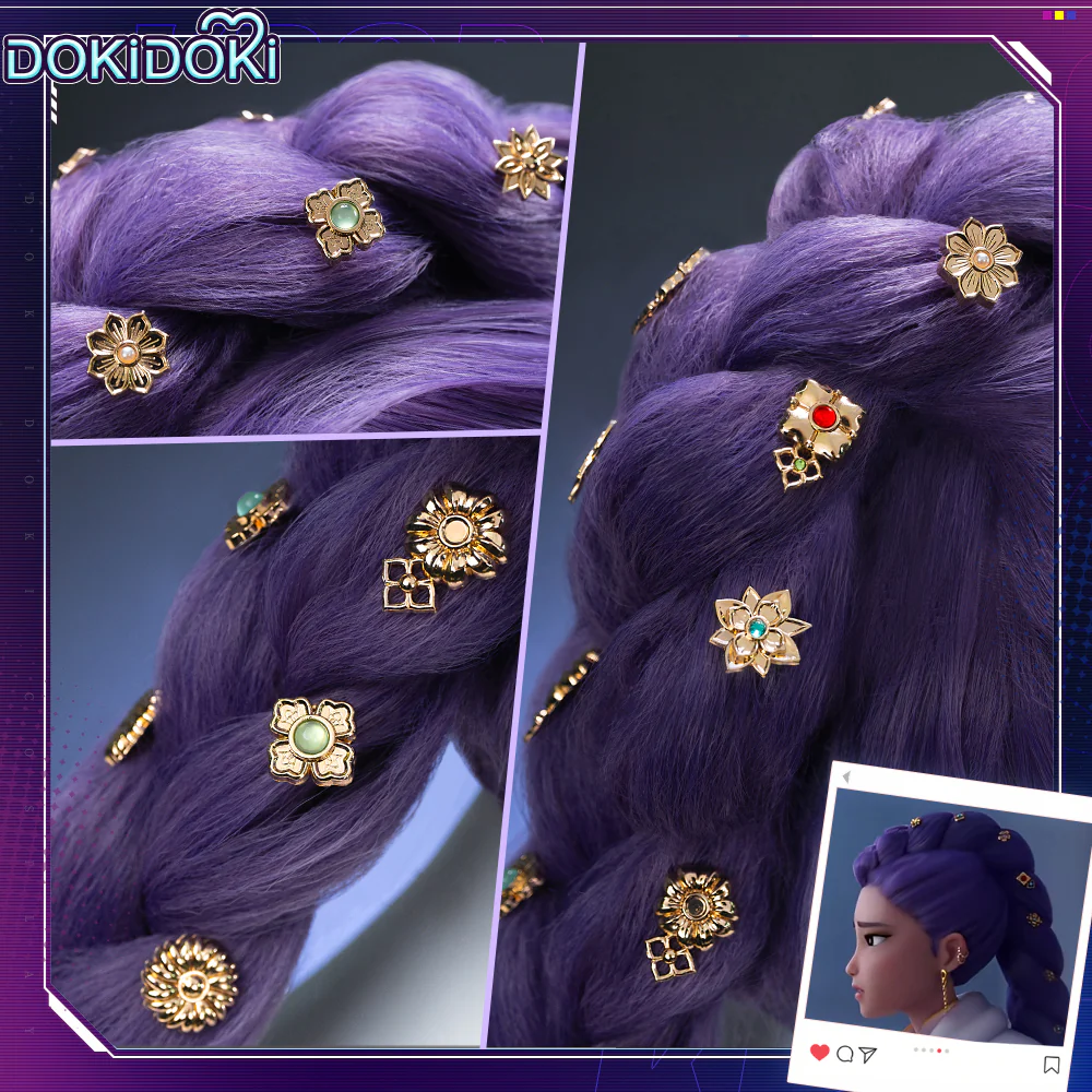 【Ready For Ship】【120 CM】【FRONT LACE】DokiDoki Movie Anime Cosplay Women Wig / Weft / Pattern Tattoo / Earring Set / Headpieces Long Purple Hair Braid - Image 22